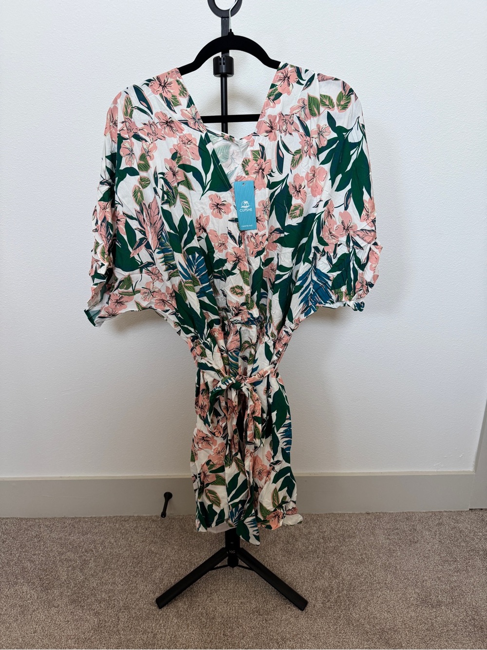 Cupshe Tropical Floral Romper Pink Green Vacation Playsuit Size XL NWT